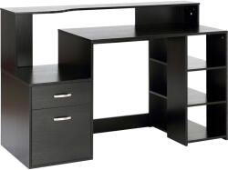 HomCom Birou pentru calculator cu 2 sertare, birou cu depozitare, 137 x 55 x 92 cm, rafturi deschise și poliță pentru imprimantă, stil modern, masă pentru calculator pentru dormitor, studio, negru | Aosom Ro