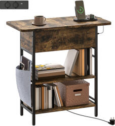 HomCom Măsuță de cafea măsuță de cafea cu stație de încărcare și buzunar de depozitare, 60 x 29, 8 x 58, 5 cm, brun rustic | Aosom Romania (83B-392V90RB) Masa de cafea
