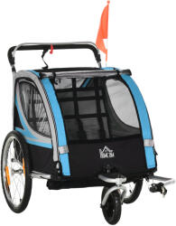 HomCom Remorcă Bicicletă pentru Copii, Design 2 în 1 cu Frână și Centură de Siguranță, 142x75x101 cm, Albastru | Aosom Romania (440-026BU)