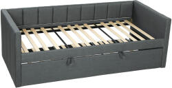 HomCom Cadru Pat Simplu 90x190 cm, Canapea cu Al Doilea Pat Extensibil, Tetieră Căptușită, Cotiere, Lamele din Lemn de Plop, pentru Cameră Living Oaspeți, Fără Saltea, Gri Închis | Aosom Romania (83D-111V00C