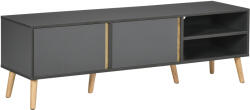 HomCom Mobilier TV pentru televizoare de până la 139, 7 cm scandinav 2 uși 2 nișe cu treceri pentru cabluri 150 x 35 x 45 cm gri închis | Aosom Romania (839-676V00CG)