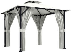 Outsunny Tonnelă de grădină exterior 3x3m pavilion de grădină, acoperiș dublu, draperii, cârlige pentru tavan, cadru metalic, crem | Aosom Romania (84C-769V00CW)