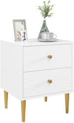 HOMCOM Noptiera masa de noapte cu 2 sertare manere, picioare din otel pentru dormitor living 40 x 35 x 50 cm alb | Aosom Romania (831-843V00WT)