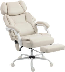 HOMCOM Scaun de birou cu spătar înalt cu masaj prin vibrații și încălzire, ergonomic, rabatabil, cu suport pentru picioare, alb crem | Aosom Romania (921-951V91CW)