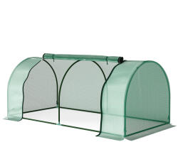 Outsunny Sera Tunel Outsunny din Otel si cu Capac din PVC, 200x100x80 cm, Transparent si Verde | Aosom Romania (845-305V01)