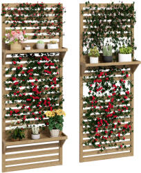 Outsunny Lot de 2 suporturi pentru plante interioare, port plante interioare cu rafturi și plasă 60 x 18 x 170 cm, lemn natural | Aosom Romania (845-996V00ND)