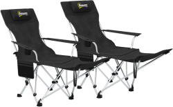 Outsunny Set de 2 Scaune de Camping Pliabile cu Suport pentru Picioare Detașabil, 82x100x88 cm, Negru | Aosom Romania (A20-513V00BK)