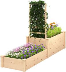 Outsunny Pat Înălțat pentru Grădină cu Grilaj, Bază Deschisă și 2 Despărțitoare, 222x63x132 cm, Lemn Natural | Aosom Romania (84H-290V00ND)
