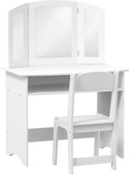 AIYAPLAY Set de Machiaj pentru Fetițe de 3-6 ani cu Oglindă Triplă Detașabilă și Scaun din Lemn, 80x49x108 cm, Alb | Aosom Romania (316-018V80WT)