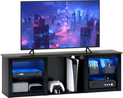 HomCom Mobilier TV cu iluminare LED pentru televizoare până la 65 de inch, 160cm cu rafturi din sticlă reglabile, negru | Aosom Romania (83B-115V80BK)
