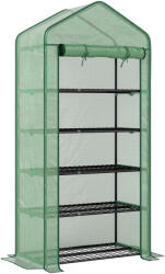 Outsunny Seră Mini pe 5 Niveluri cu Husă Ranforsată, Seră Portabilă cu Ușă Rulabilă și Rafturi de Sârmă, 193x90x49 cm, Verde | Aosom Romania (845-937V00GN)