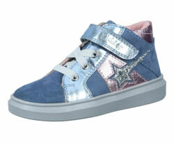 RICHTER pantofi pentru fete cu toc înalt, căptușite cu material textil, cu șireturi luminoase și închidere cu velcro albastru/roz/argintiu (141BDB)