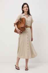 MEDICINE kiszélesedő ruha lenvászonnal - bézs L