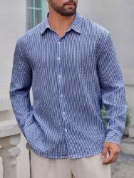 Shein Kék-fehér Klasszikus Hosszú Ujjú Ing Csíkos Mintával Shein S