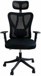 Brius Scaun birou ergonomic, reglabil, cu suport lombar si tetiera, plasa mesh, maxim 120 kg, 50x50x126 cm, negru (GO-C4G)