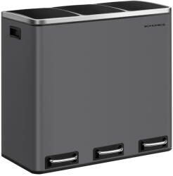Brius Cos de gunoi colectare selectiva cu 3 compartimente 3 x 18L, capace soft close, pedale, otel, 61x32x56 cm, gri mat (EZ-LTB054G01) Cos de gunoi
