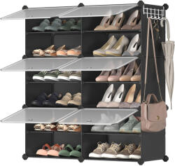 Brius Dulap pantofi modular cu 6 compartimente, panouri plastic si cadru metalic, 83x32x94 cm, pana la 24 perechi, negru (EZ-LPC033B01)