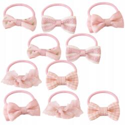 EdiBazzar Gumi Frottír Rózsaszín Lány Hajdísz 10db Masni Ajándék (Ozdoby Do Włosów Różowe Dla Dziewczynek Gumki)