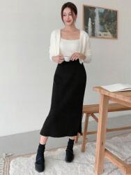 Dazy Fekete Kötött Bordázott Midaxi Szoknya Dazy Kivágással L