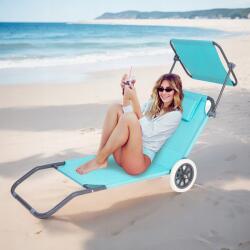  Összecsukható napozóágy kerekekkel kényelmes és mobil választás (Leżak plażowy na kółkach daszkiem wózek LT13)