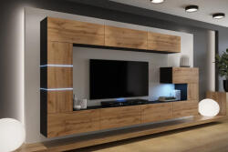 Prince Concept Anna 89 nappali bútor szett matt fekete test wotan tölgy előlap (332cm)