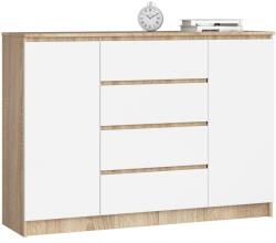 Hanah Home Kryštof komód 140 cm 2 szekrény és 4 fiók sonoma tölgy/fehér