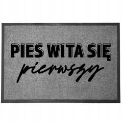 TabPrint Lábtörlő Szürke Dekoratív Kutya Ajándék Üdvözöl Bejárat Előtti (WYCIERACZKA PIES WITA PIERWSZY SZARA)