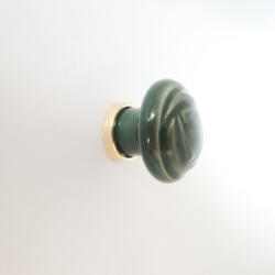 ITALMETAL Fém-porcelán bútorgomb, zöld színű, arany talprésszel, virág formájú (IT_P12_24_00_06)