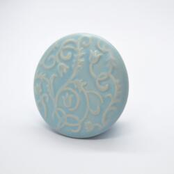ITALMETAL Porcelán bútorgomb, kék színű, nyomott tulipános mintával (IT_P36_15_00_XX)