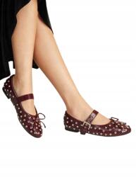 Shein Bordó Balerinacipő Masnival És Szegecsekkel 37 1EH (SX)