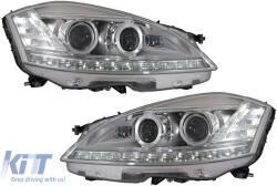 KITT Specials LED első lámpa Mercedes S-osztály W221 (2005-2009) modellekhez, Facelift kinézet, dinamikus irányjelzők (HLMBW221FW)
