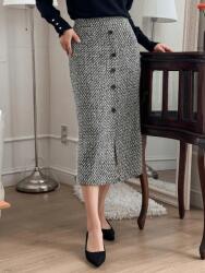 Dazy Fekete-fehér MIDI Klasszikus Tweed Szoknya Dazy Kivágással M