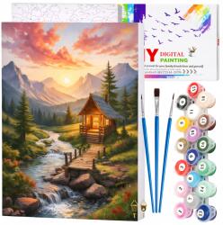 EdiBazzar Festő szett kerettel 40x50 cm Festés Számok szerint a kereten Vászonkép (Malowanie Po Numerach 40x50 domek w górach)