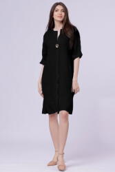 SHOPIKA Rochie tunica din in neagra, cu nasture metalic decorativ Talie unica