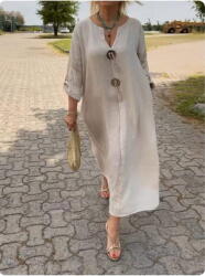 SHOPIKA Rochie oversize din in, cu nasturi pe piept, bej Talie unica