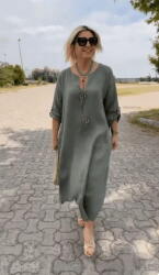SHOPIKA Rochie oversize din in, cu nasturi pe piept, kaki Talie unica