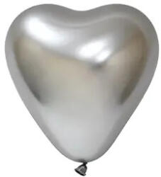 Balonevi lufi 12" 30cm 50db/csomag, Króm Ezüst szív (LUFI615203)