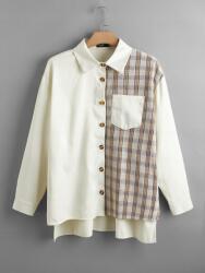 Shein Krém Bézs Kockás Mintás Ing Gombos Szatén Gallér Shein 44