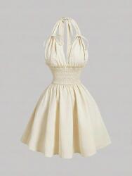 Shein Krémszínű Texturált Ruha Mini Megkötős Vállpántok Klasszikus Shein 40/42