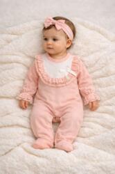 SuperBaby Salopeta roz pentru bebelusi cu guler din dantela