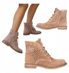 Goodin Női Áttört Magassarkú Bokacsizma Bőr Velúr Nyári Bézs 40 (NS593 beżowe botki skórzane wiosenne letnie)