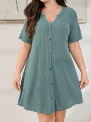 Shein Zöld Kötött Laza Ruha Rövid Ujjú Mini Dekoratív Gombok Shein 48
