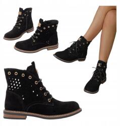 Goodin Női Áttört Magassarkú Bokacsizma Bőr Velúr Nyári Fekete 36 (NS593 czarne botki skórzane wiosenne letnie)