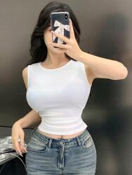 Dazy Fehér Texturált Illeszkedő Crop Top Ujjatlan Klasszikus Dazy M