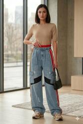 Pantaloni Chic Blugi damă largi cu talie înaltă elastică - stil urban cu dungi laterale, L/XL