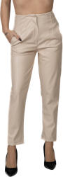 Pantaloni Chic Pantaloni Din Piele Ecologica Gianna Crem Cu Pliuri In Talie