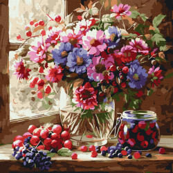 Ideyka Set pictura pe numere, cu sasiu, Buchet si fructe, 40x40 cm (KHO5728)