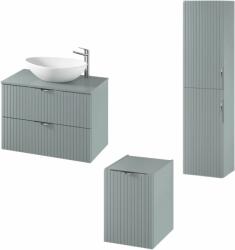 Cersanit Set dulap baie suspendat 2 sertare cu blat inclus, dulap baie suspendat si dulap baie tip coloana, culoare fiord mat, MDF, Cersanit Tirso (setTirsoFB)