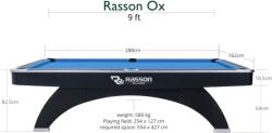 RASSON Masã de biliard, Rasson Ox, 9ft, negru, buzunare EPBF Simonis 860 powder blue (55.148.09.5.12)