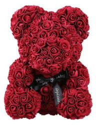 Aranjamente florale - Ursulet floral din Trandafiri de spuma 25 cm, cu funda, in cutie cadou bordo